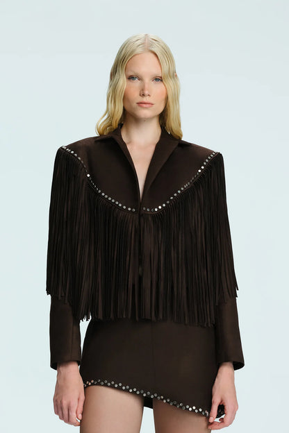 SPRING AFFAIR ASYMMETRIC FRINGED JACKET