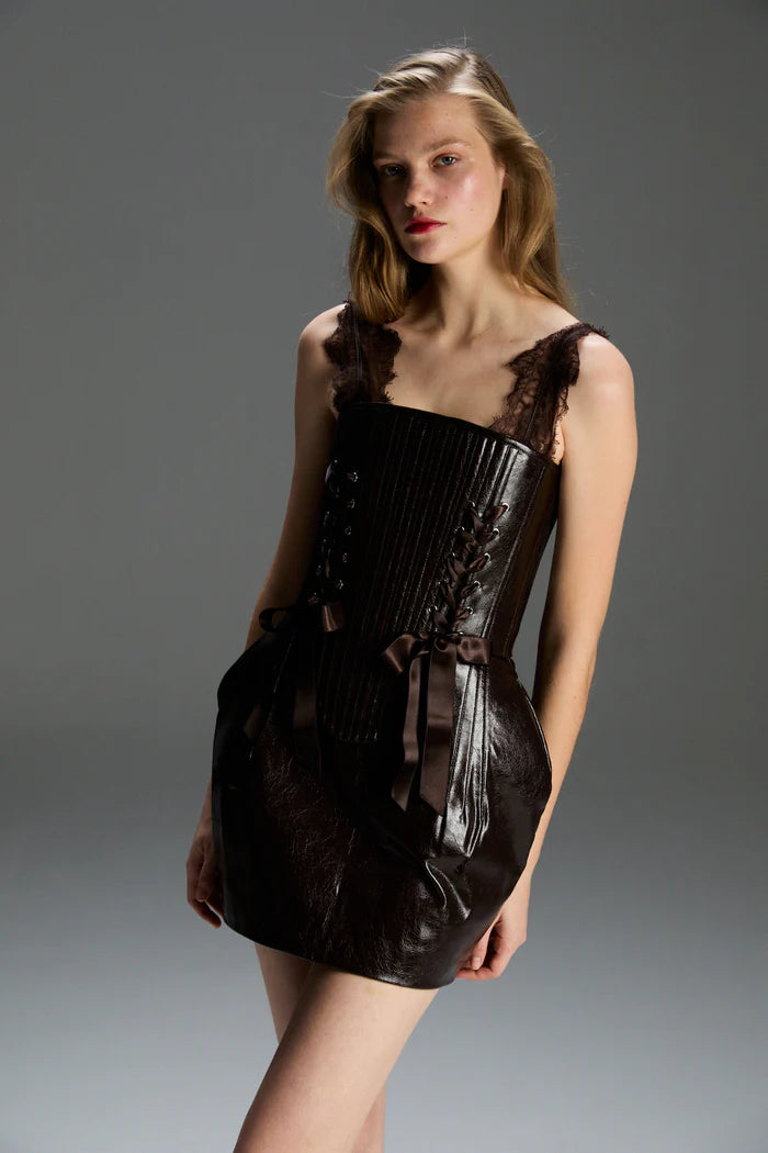 FEEMUSE ARIA BROWN LEATHER SKIRT