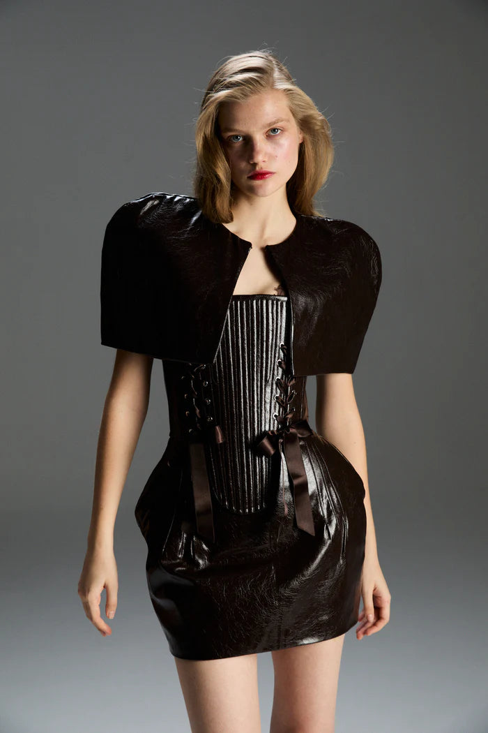 FEEMUSE ARIA BROWN LEATHER SKIRT