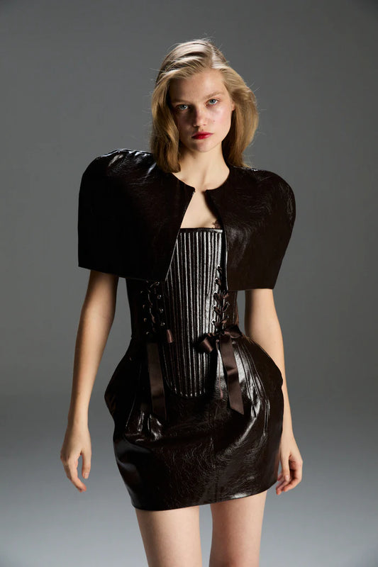 FEEMUSE ARIA BROWN LEATHER SKIRT