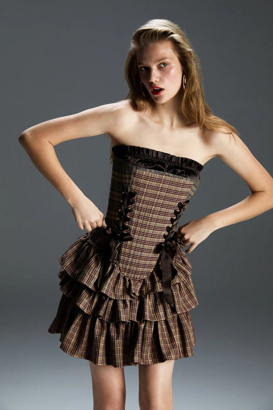 FEEMUSE MARIE PLAID CORSET SET