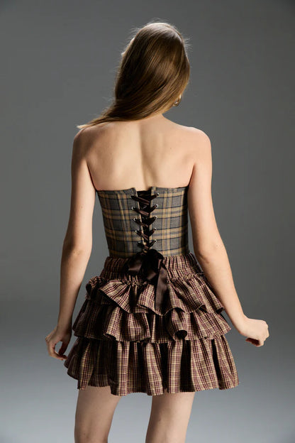FEEMUSE MARIE PLAID CORSET SET