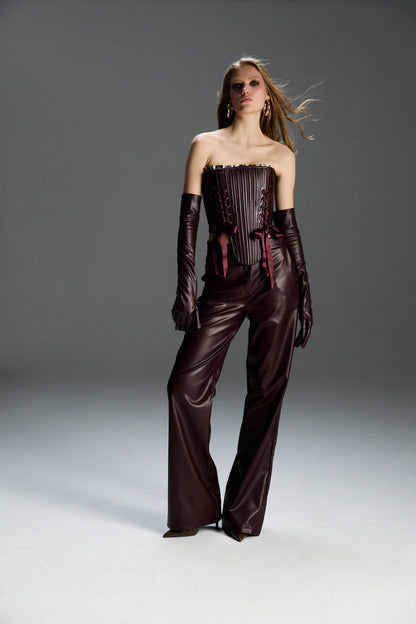 FEEMUSE MARIE BURGUNDY LEATHER CORSET SET 2