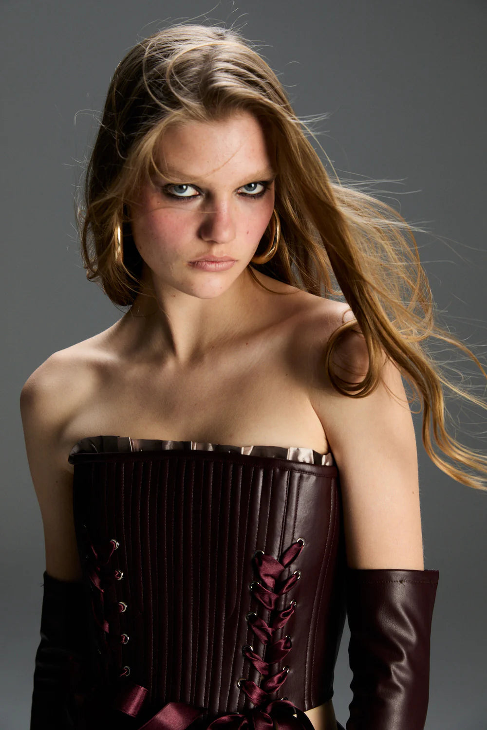 FEEMUSE MARIE BURGUNDY LEATHER CORSET SET 2