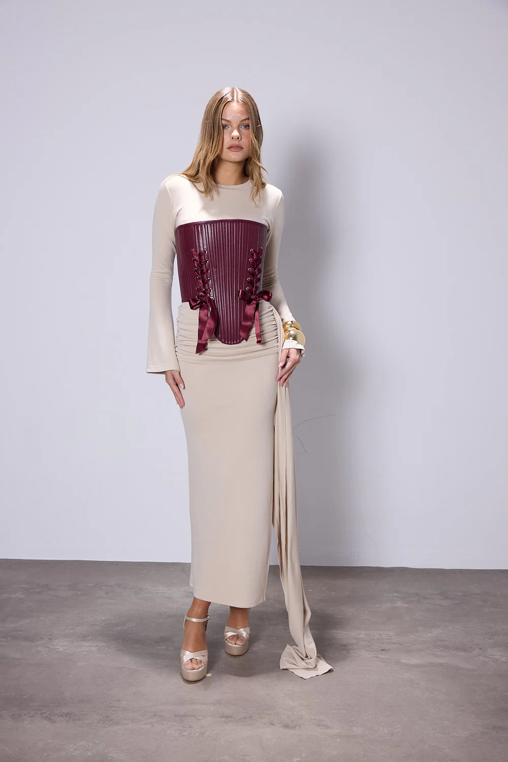 FEEMUSE MARIE BURGUNDY CORSET SET