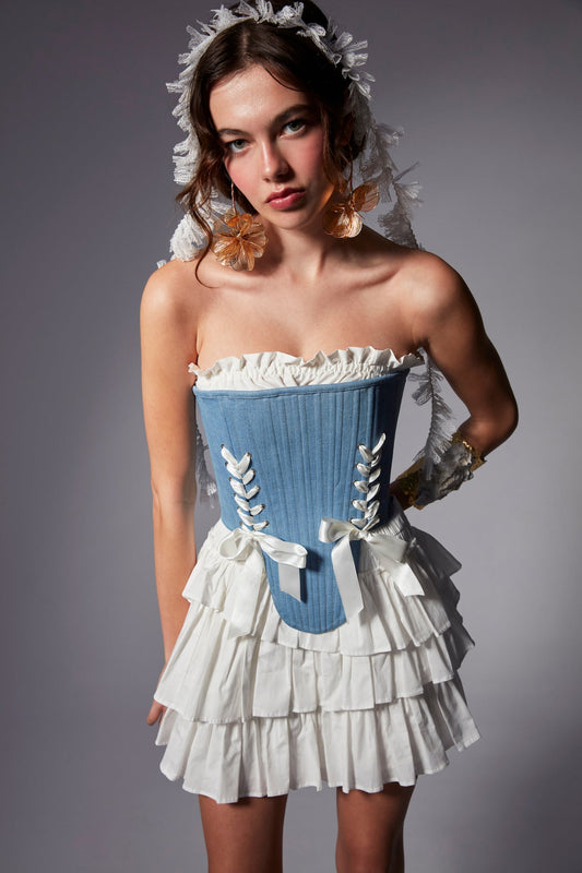 FEEMUSE MARIE DENIM CORSET SET