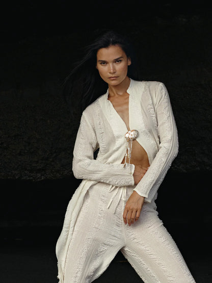 NAIVE SEMIRAMIS LONG KAFTAN WITH BROOCH