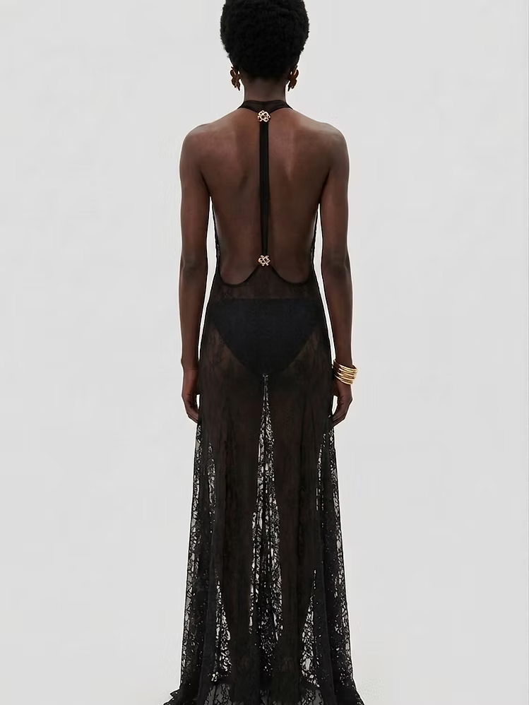 EMEL İSMAİLOĞLU OPEN-BACK LACE MAXI DRESS