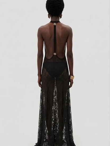 EMEL İSMAİLOĞLU OPEN-BACK LACE MAXI DRESS