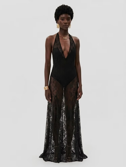 EMEL İSMAİLOĞLU OPEN-BACK LACE MAXI DRESS