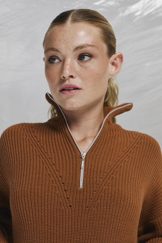 NEW IN ZIP-UP HIGH-NECK SWEATER